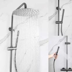 Colonne de douche mécanique avec barre extensible SKY BATH gris mat PVD série DIAMOND