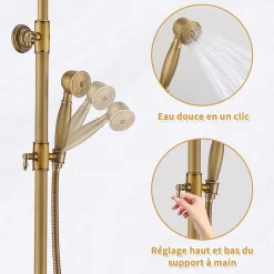 Colonne de Douche Mécanique Ensemble de Douche à Double Poignée Rétro Système de Douche Réglable Kit de Douche en Laiton