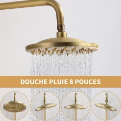 Colonne de Douche Mécanique Ensemble de Douche à Double Poignée Rétro Système de Douche Réglable Kit de Douche en Laiton
