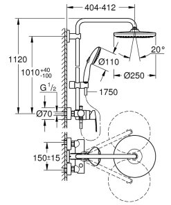Colonne de douche mécanique avec douchette + pommeau + flexible + barre chrome, Grohe Vitalio Start
