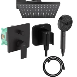 Colonne de douche mécanique HANSGROHE Vernis Shape Douche de tête Vernis Shape Flexible Designflex Douchette Pulsify noir