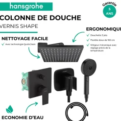 Colonne de douche mécanique HANSGROHE Vernis Shape Douche de tête Vernis Shape Flexible Designflex Douchette Pulsify noir