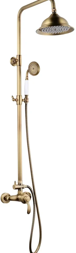 Colonne de douche mécanique avec pommeau + douchette 1 jet + flexible + barre réglable, vieux bronze, Edouard Rousseau Byron