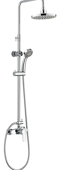 Colonne de douche mécanique avec pommeau + douchette 3 jets + flexible + barre réglable, chrome, Edouard Rousseau Shenti