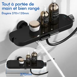 Colonne de Douche Mecanique avec Étagère Ensemble de Douche Douchette et Tête de Douche Hauteur Réglable 839 à 1164 mm ABS Noir