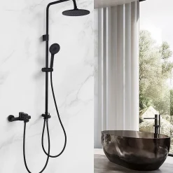 Colonne de Douche Mecanique avec Mitigeur 2 Fonctions Jet Pluie Douchette a Main Hauteur Reglable 839 a 1164 mm Inox Noir