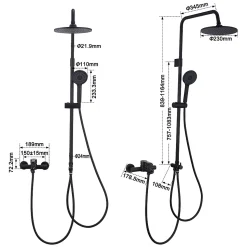 Colonne de Douche Mecanique avec Mitigeur 2 Fonctions Jet Pluie Douchette a Main Hauteur Reglable 839 a 1164 mm Inox Noir