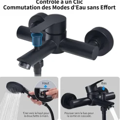 Colonne de Douche Mecanique avec Mitigeur 2 Fonctions Jet Pluie Douchette a Main Hauteur Reglable 839 a 1164 mm Inox Noir