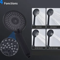 Colonne de Douche Mecanique avec Mitigeur 2 Fonctions Jet Pluie Douchette a Main Hauteur Reglable 839 a 1164 mm Inox Noir