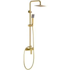 Colonne de douche mitigeur or brosse acier et laiton douchette extensible pomme extraplate antic