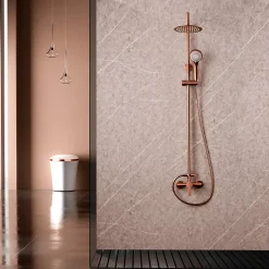 Colonne de douche mitigeur or rose acier et laiton tête plate anticalcaire manche incluse