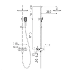Colonne de douche mitigeur chrome acier et laiton avec barre extensible et pommeau plat anticalcair