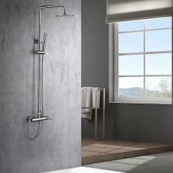 Colonne de douche mitigeur monocommande chrome acier et laiton avec douchette extensible