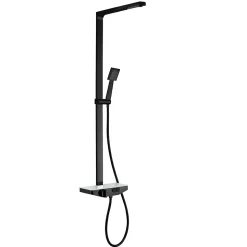 Colonne de douche moderne combinée thermostatique acier inoxydable + tablette verre - 120x50cm - NT7385 Noir mat, 40cm carré