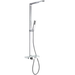 Colonne de douche moderne combinée thermostatique acier inoxydable + tablette verre, 120x50cm, NT7385 Chrome, Sans pomme de douche