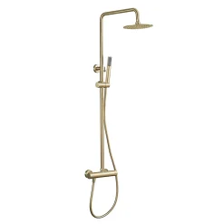 Colonne de douche monocommande ronde PRO, 78-125 cm, finition OR brossé, en laiton Kibath