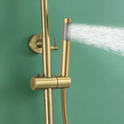 Colonne de douche monocommande ronde PRO, 78-125 cm, finition OR brossé, en laiton Kibath