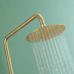 Colonne de douche monocommande ronde PRO, 78-125 cm, finition OR brossé, en laiton Kibath