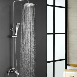 Colonne de douche monocommande carrée PIN, 80-120 cm, finition chrome poli, en laiton Kibath