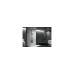 Colonne de douche monocommande noir mat et or rose en acier et laiton