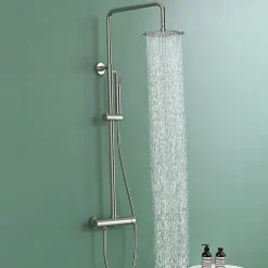 Colonne de douche monocommande ronde PRO, 78-125 cm, finition nickel brossé, en laiton Kibath
