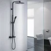 Colonne de Douche Noir avec Mitigeur Thermostatique 2 Fonctions Ensemble de Douche Noir en Laiton, Haute Réglable 110-137 cm