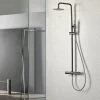 Colonne de douche noire gun metal en acier et laiton avec douchette extraplats anticalcaire
