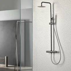 Colonne de douche noire gun metal en acier et laiton avec douchette extraplats anticalcaire