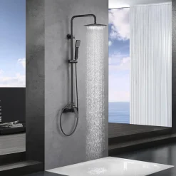Colonne de douche noire gun metal en acier et laiton avec mitigeur monocommande