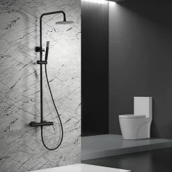 Colonne de douche noire mate acier et laiton mitigeur monocommande avec douchette extensible
