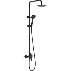 Colonne de douche noire mate en acier et laiton avec flexible et pommeau extraplats