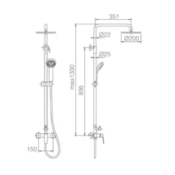 Colonne de douche noire mate en acier et laiton avec flexible et pommeau extraplats
