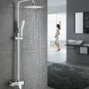 Colonne de Douche Peinture Blanc Ensemble de Douche Hauteur Réglable avec Mitigeur Mécanique Moderne pour Salle de Bain