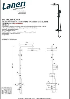 COLONNE DE DOUCHE PONT EN ACIER NOIR MAT, THERMOSTATIQUE