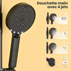 Colonne de Douche, Réglable Hauteur avec Étagère Douche Set kit Douche sans Robinet avec Pommeau Douche Rond 25cm,Noir