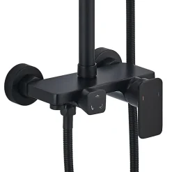 Colonne de douche ronde monocommande 3 voies REY, 96-136 cm, finition NOIR mat, en laiton Kibath