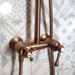 Colonne de douche rétro cuivre brossé mitigeur mécanique Essebagno Leeds