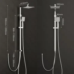 Colonne de Douche sans Mitigeur Systeme Effet Pluie avec Douchette Hauteur Reglable 900 a 1200 mm Laiton et Inox Chrome