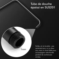 Colonne de Douche Sans Mitigeur Systeme de Douche Effet Pluie Douchette 3 Fonctions Hauteur Reglable 500 a 1220 mm Inox Noir
