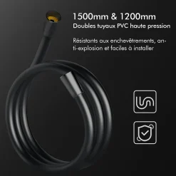 Colonne de Douche Sans Mitigeur Systeme de Douche Effet Pluie Douchette 3 Fonctions Hauteur Reglable 500 a 1220 mm Inox Noir