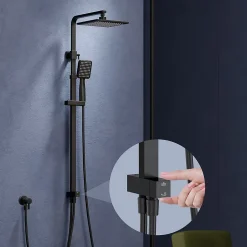 Colonne de Douche sans Mitigeur Systeme de Douche avec Douchette Set Kit de Douche en Acier Inox Noir Réglable en Hauteur