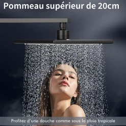 Colonne de Douche sans Mitigeur Systeme de Douche avec Douchette Set Kit de Douche en Acier Inox Noir Réglable en Hauteur