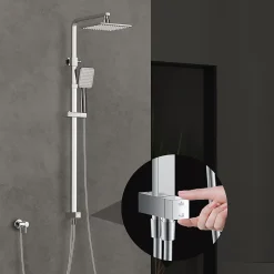 Colonne de Douche sans Mitigeur Systeme de Douche avec Douchette Set Kit de Douche en Acier Inox Réglable en Hauteur Chromé