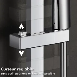 Colonne de Douche sans Mitigeur Systeme de Douche avec Douchette Set Kit de Douche en Acier Inox Réglable en Hauteur Chromé