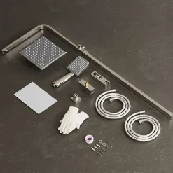 Colonne de Douche sans Mitigeur Systeme de Douche avec Douchette Set Kit de Douche en Acier Inox Réglable en Hauteur Chromé