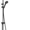 Colonne de douche sans robinetterie avec pommeau + douchette 2 jets + flexible + barre réglable, noir mat, Hansgrohe Vernis Shape