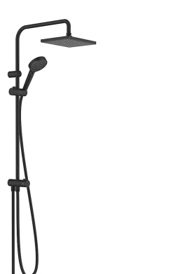 Colonne de douche sans robinetterie avec pommeau + douchette 2 jets + flexible + barre réglable, noir mat, Hansgrohe Vernis Shape