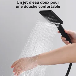 Colonne de douche sans robinetterie avec pommeau + douchette+ flexible + barre réglable, Noir