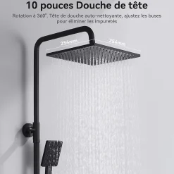 Colonne de douche sans robinetterie avec pommeau + douchette+ flexible + barre réglable, Noir