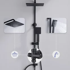 Colonne de douche sans robinetterie avec pommeau + douchette+ flexible + barre réglable, Noir